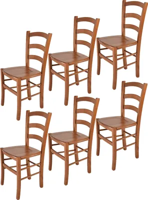 Image de t m c s Tommychairs - Lot de 6 chaises VENICE pour la cuisine et la salle à manger, structure robuste en hêtre laqué ton merisier et assise en bois