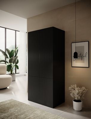 Kleiderschrank LAMELLEN Drehtürenschrank PAFOS 90 schwarz 90x198,5x55,5cm