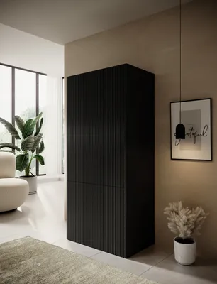 Produktbild von Kleiderschrank LAMELLEN Drehtürenschrank PAFOS 90 schwarz 90x198,5x55,5cm