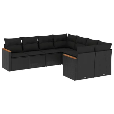 Immagine prodotto di vidaXL Set di divani da giardino a 8 pezzi con cuscini in rattan nero