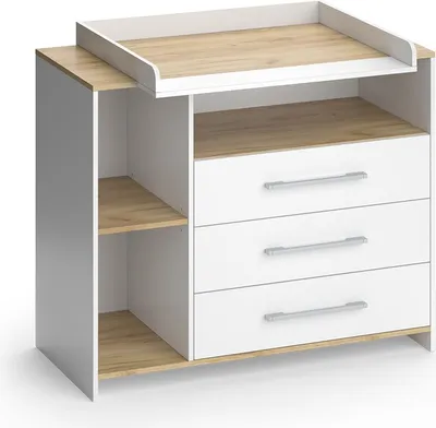 Produktbild von Wickelkommode Vicco Oskar Weiß/Goldkraft Eiche 113 x 93 cm mit 3 Schubladen, Model 55591