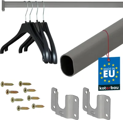 Produktbild von KOTARBAU® Kleiderstange 77,5 cm Garderobe Kleideraufbewahrung & Organisation Garderobe Stange Lackierte Garderobenstange Grau aus Pulverbeschichteter Stahl mit 2 Haltern