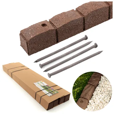 Produktbild von Rasenkanten - 4 Stück - 4,8 Meter - Braun - Wetterfest & Frostsicher - aus Recyceltem Gummi - Beeteinfassungen