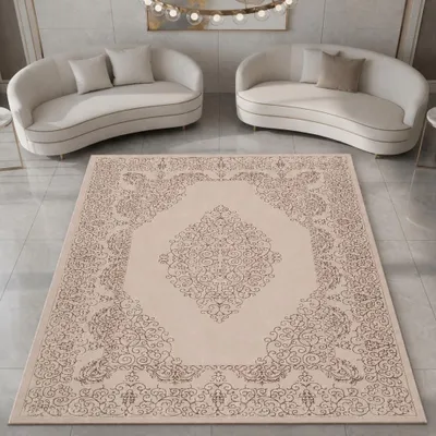 Produktbild von Teppich Beige Ornament Design wohnlich Wohnzimmer Größe - 160 x 230 cm