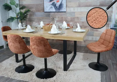 Productafbeelding van Set van 6 eetkamerstoelen HWC-A60, keukenstoel, draaistoel, staal,  gecertificeerd, stof/textiel chenille (465g/m²), terracotta
