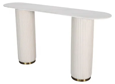 Imagen del producto de Mesa consola FURNLUX, diseño moderno, blanco y dorado. Dimensiones: 160 x 85 x 35 cm. Color principal: blanco