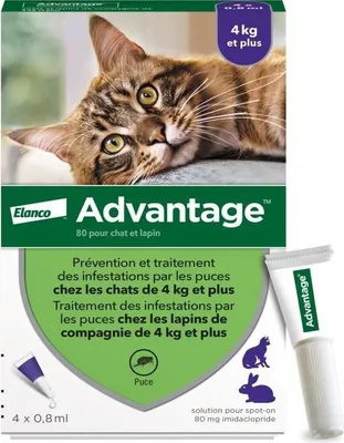 Produktbild von Advantage Flohbekämpfung Lösung für Katzen und Kaninchen, +4kg, 4 Pipetten