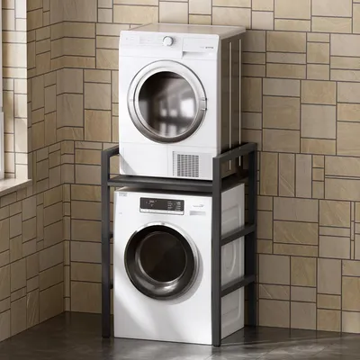 Image de Armoire de rangement pour toilettes, avec espace pour une machine à laver, et étagères de rangement et porte-serviettes en acier
