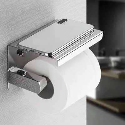 Produktbild von Toiletpapierhalter, ohne Bohren, mit Scharnierplatte, selbstklebend, geborstelt Edelstahl, WC-Rollenhalter, Wandmontage, für Küche und Badezimmer