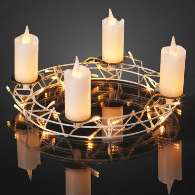 Produktbild von Hellum Kranz 32 LED warmweiß Weihnachten Deko Lichterkette Wachskerzen