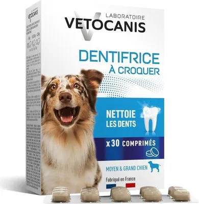 Zdjęcie produktu dla Tabletki Dentystyczne dla Psa VETOCANIS, Przeciw Kamieniowi Nazębnemu, 30 tabletek, Higiena Jamy Ustnej, Wzmacnia Szkliwo