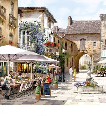 Immagine prodotto di Richard Macneil - "Courtyard Cafe" stampato PM11801 (40 cm x 40 cm) (Bunt)