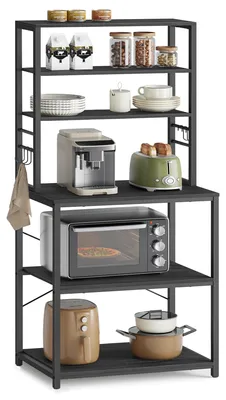 Produktbild von VASAGLE Küchenregal, Standregal, Mikrowellen-Regal, stehend, 6 Ablagen, 6 Haken, Stahlrahmen, Industrie-Design, 40 x 60 x 167 cm, anthrazitgrau-tintenschwarz KKS024B22