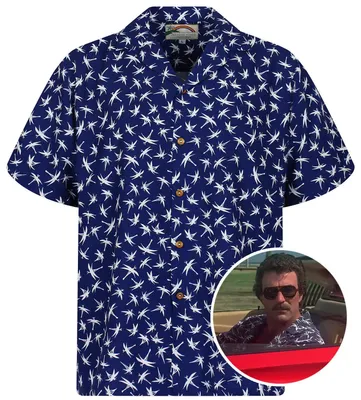 Produktbild von Paradise Found Hawaiihemd Tom Selleck "Dragonfly" in Blau Original Herren Hawaiihemd Kokosnussknöpfe Kurzarm Front-Tasche