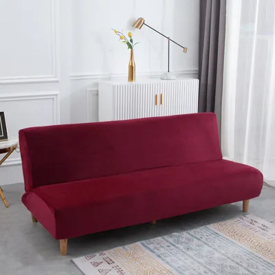 Image de Easy-Going Housse de canapé extensible Couverture de canapé pliable sans bras Protection de meuble Couverture de futon unicolore, bordeaux