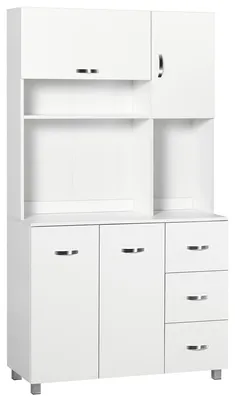 Produktbild von ZMH Küchenschrank mit mehreren Stauräumen, 4 Türen, 3 Schubladen, Ablagefach + großer Ablagefläche, 100 x 39,5 x 183,5 cm (L x B x H), weiß