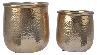 Produktbild von Blumentopf Pflanztopf Kräutertopf Steingut gold Ø 12x12 cm 2er Set