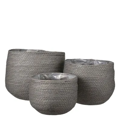 Productafbeelding van Mica Decorations Jorck Plantenmand - Set van 3 - H24 x Ø26 cm - Papier - Grijs