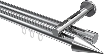 Produktbild von Interdeco Innenlaufstange / Gardinenstange mit Innenlauf Chrom, Typ Siteno Savio (Kegel), 20 mm Ø 2-läufig, 240 cm