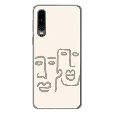 Produktbild von MuchoWow® Handyhülle Schutzhülle Hülle für Huawei P30 Gesicht - Abstrakt - Strichzeichnung Silikon Softcase Handy Hülle - Kartenbesitzer
