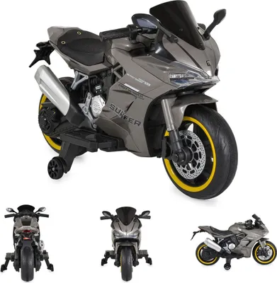 Produktbild von Moni Kinder Elektromotorrad Surfer Stützräder Fußstütze Bluetooth MP3-Ausgang grau