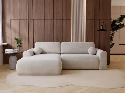 Produktbild von GrainGold Ecksofa L-Form Links Savana - Ecksofa mit Schlaffunktion und Bettkasten - Moderne Ecksofa, Wohnzimmer Ecksofa - Eckcouch Creme (Vena 9)