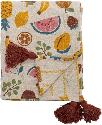 Produktbild von Bloomingville Decke FRUITTA mit Früchten und roten Quasten 160x130 cm