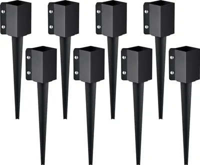 Produktbild von VEVOR Erdspieß für Zaunpfosten, 8er-Pack, 61 x 10 x 10 cm Außendurchmesser (Innendurchmesser 8,9 x 8,9 cm), Metall, schwarz pulverbeschichtet, Erdspieß für Briefkästen, Terrassen, Gartengeländer