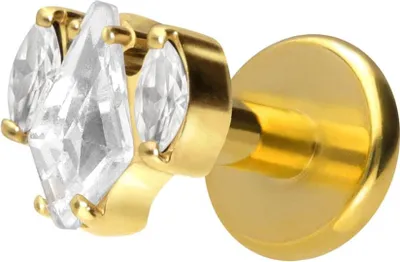 Produktbild von Ohrpiercing, Nasenpiercing Titan Labret mit Innengewinde KRISTALLSCHILD + KRISTALLOVALE Gold Stablänge: 6mm | Stabstärke: 1,6mm