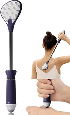 Produktbild von Teleskopischer Rückenkratzer aus Edelstahl, mit Massage-Roller, verstellbarer Griff, gegen Juckreiz und