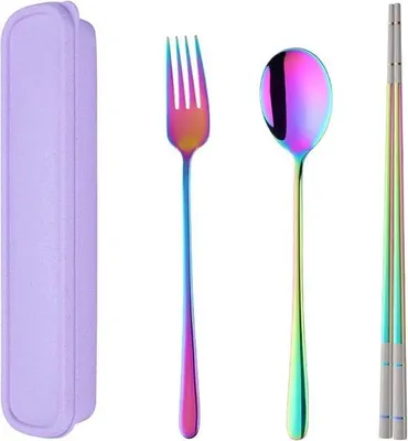 Produktbild von Famanu Reisebesteck Set 3-teilig mit Tragetasche - Regenbogen