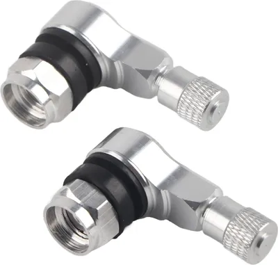 Image de 2pcs 11,3 mm Universel Moto Roues en aluminium Tiges de valve de pneu 90 degrés Argent