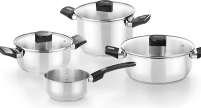 Produktbild von Kochgeschirrpaket deelite monix m240001/ Stielkasserolle ø14cm/ Töpfe ø24cm/ Pfannen ø20 - 24cm/ Edelstahl/ induktionsgeeignet