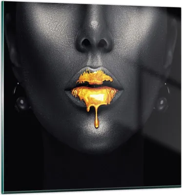 Produktbild von Bilder auf glas - Einteilig - Gold Mund Schwarz - 50x50cm - Glasbilder - Wandbilder - Bilder - zum Aufhängen bereit - Wanddekoration aus Glas - Glas Bilder - Wandbild auf Glas - GAC50x50-4460
