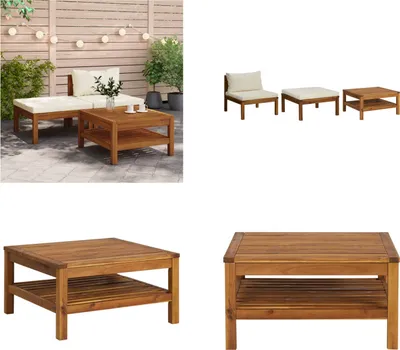 Produktbild von vidaXL 3 tlg. Garten Lounge Set mit Cremeweißen Kissen Akazienholz - Garten-Lounge-Set - Garten-Lounge-Sets - Holz-Lounge-Set - Holz-Lounge-Sets