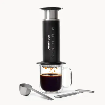Kaffeepresse aus Edelstahl, schwarz, 12 oz, doppelwandig