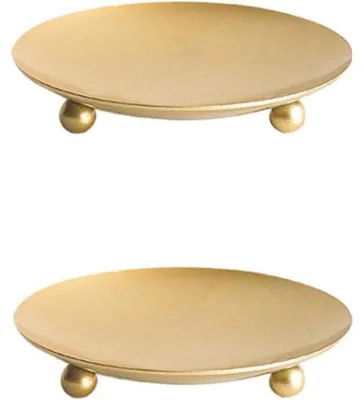 Productafbeelding van Set van 2 metalen kandelaars, goudkleurig, diameter 9 cm