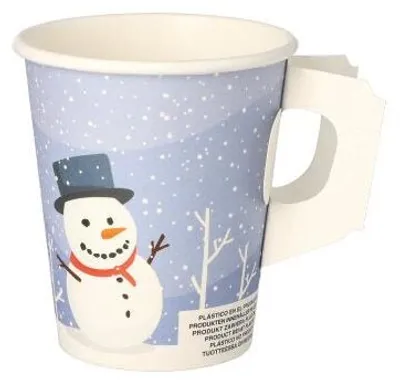 Produktbild von Trinkbecher mit Henkel, Pappe 0,2 l Ø 8 cm · 9,3 cm "Snowman"