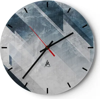Produktbild von Wanduhr - Rund - Glasuhr - Blau Weiß Figuren - 40x40cm - Schleichendes Uhrwerk - Lautlos - zum Aufhängen bereit - Dekoration Modern - Wanddekoration aus Glas - C3AR40x40-5082