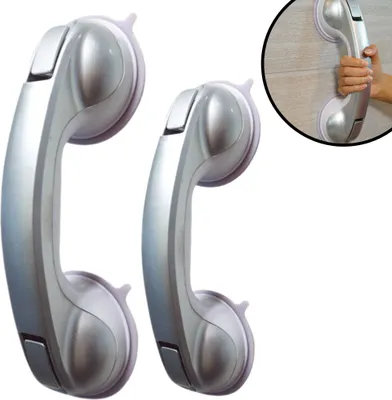 Produktbild von Starlyf® Handy Grasp Pro - 2er Pack - Sicherheitsgriff 30cm, Badewannengriff mit Saugnäpfen, silber - Original aus der TV Werbung