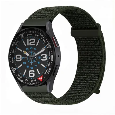 Produktbild von Smartwatch Armband für Samsung Galaxy Watch6 Classic 47mm Nylon Textil Band Ersatzband Wechselband Klettverschluss flexibel atmungsaktiv Grün Oliv