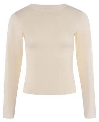 Produktbild von Weiße Bluse für Damen, Größe S, mit Rundhalsausschnitt und regulärer Passform