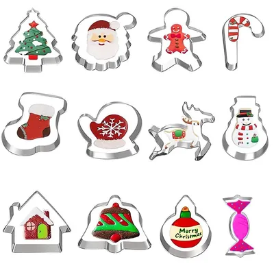 Image de Moules à biscuits de Noël, lot de 12, en acier inoxydable. Emporte-pièces pour biscuits, idéal pour la pâtisserie et la décoration de gâteaux