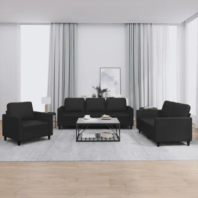 Produktbild von Cloris Designermöbel 3-tlg. Sofagarnitur mit Kissen Schwarz Kunstleder 2024 Neu