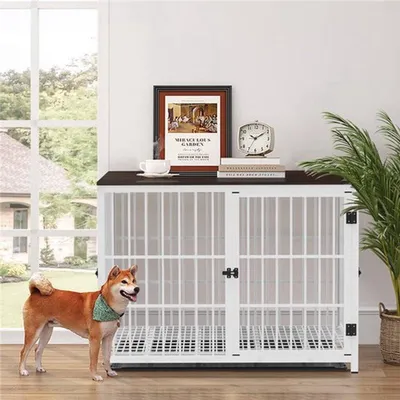 Image de Cage pour chien en métal - 105x85 cm - Avec trois portes et plateau amovible pour animaux de compagnie