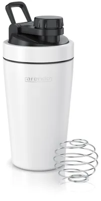 Produktbild von Arendo - Eiweiß Shaker Edelstahl 500ml, Protein Shaker mit Mixkugel, BPA frei, Mixbecher, Metall Premium Eiweißshaker, Tragegriff, Spülmaschinengeeignet, To Go für Yoga Fitness Sport, Weiß – D: Weiß