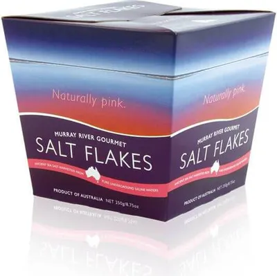 A product shot of a box of Murray River Gourmet Salt Flakes.