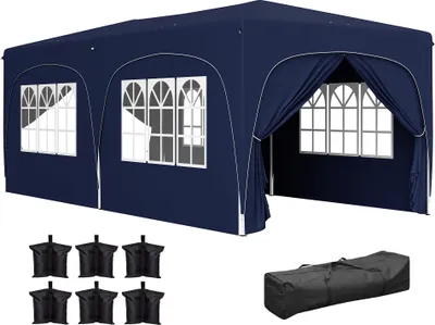 Produktbild von Outsunny Pavillon ca. 3x6m, wasserabweisend Stabil Winterfest Pop-up Faltpavillon, UV Schutz 50+, Faltbar Partyzelt Gartenzelt mit 6 Seitenteilen Tasche Gartenpavillon für Camping Garten, Dunkelblau
