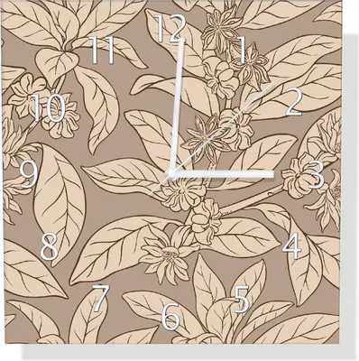 Produktbild von Wallario Design Wanduhr Florales Muster aus Echtglas, Größe 30 x 30 cm