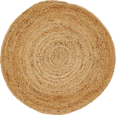 Zdjęcie produktu dla Dywan jutowy okrągły 80 cm, kolor naturalny – ręcznie pleciony dywan z włókien naturalnych – ręcznie wykonany dywan w stylu boho
